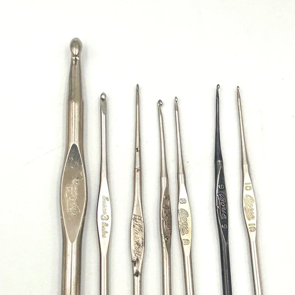 Vintage Mixed Metal Crochet Hook Lot Boye Susan Bates Milwards USA J 6‎ 8 9 10
